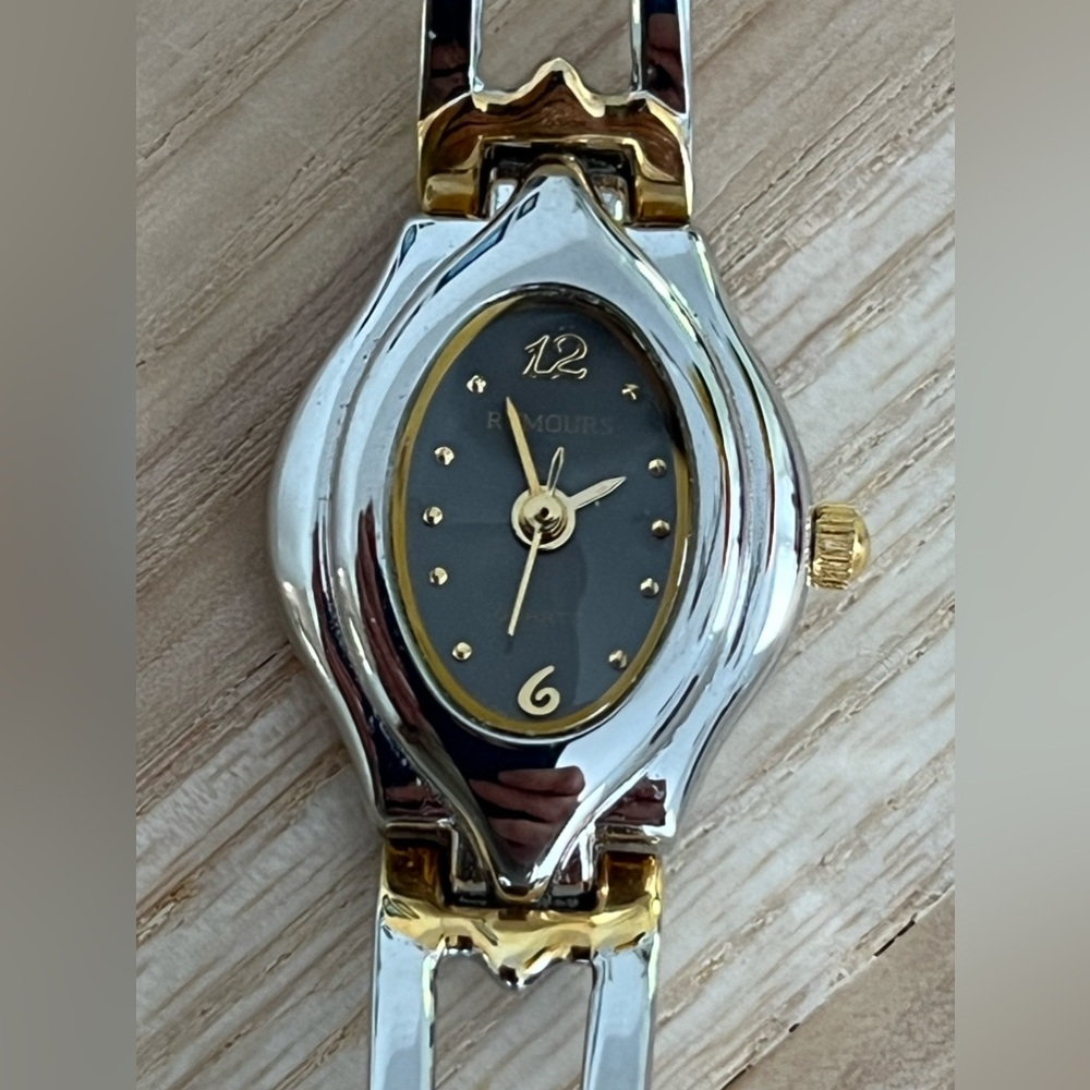 Rumours Ladies Watch Two Tone Bracelet Dark Gray Dial Gold Hands Markers